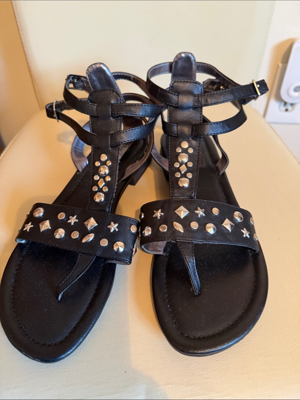 Candie's Black Studded T-Strap Sandals